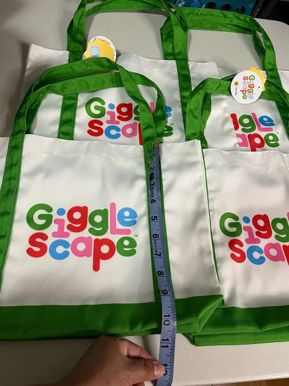 Gigglescape Logo Tote Bag - bundle of 4 White with Green Trim
